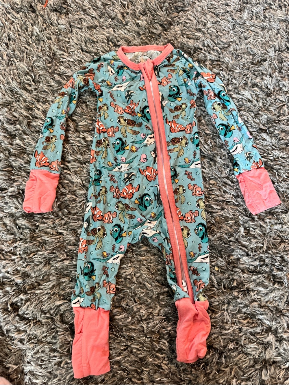 Aqua Sea Creature Zip-Front Kids Footie with Coral Trim